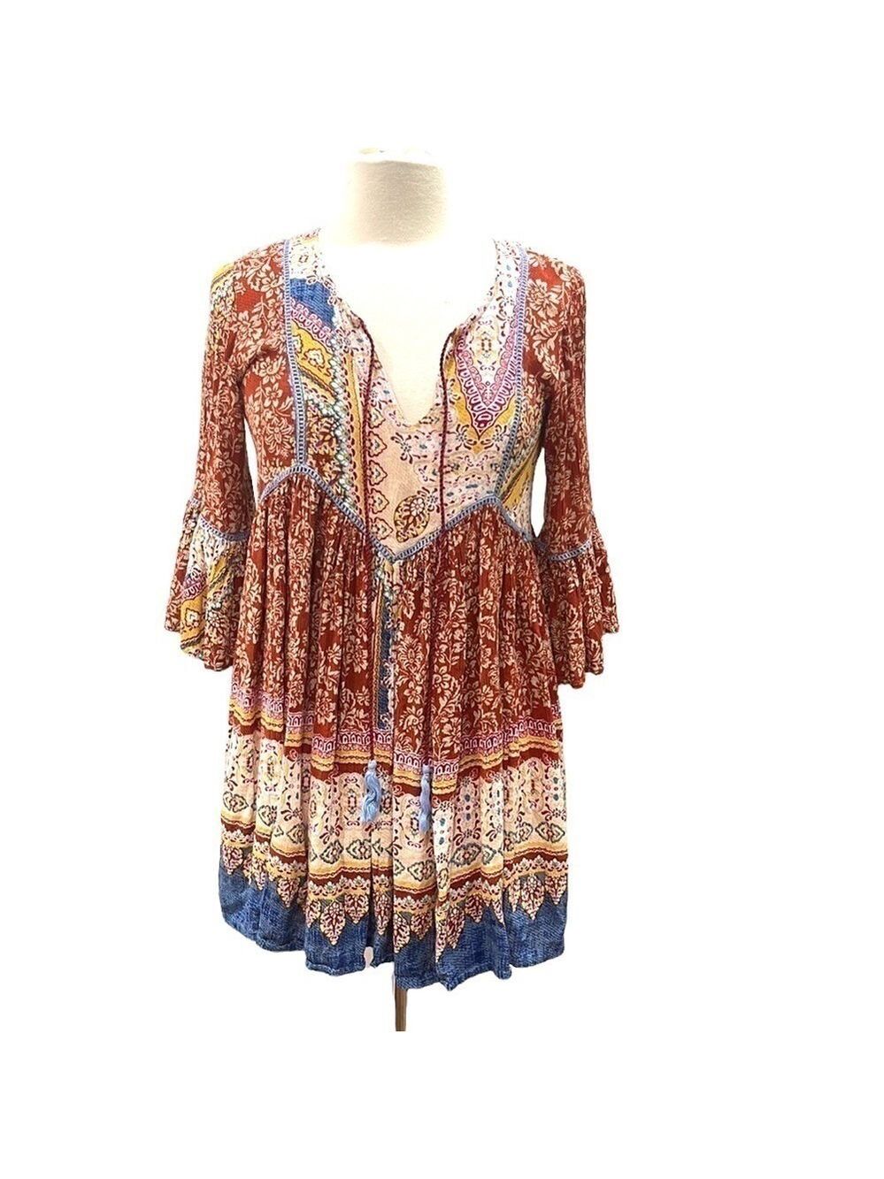 Love Kyla Boho Multi Print Fuller Skirt Dress SZ S